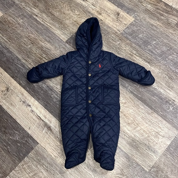 Ralph Lauren Baby Boy Water-Resistance Hooded Barn Bunting Navy Snowsuit SZ 6 M - Picture 2 of 7
